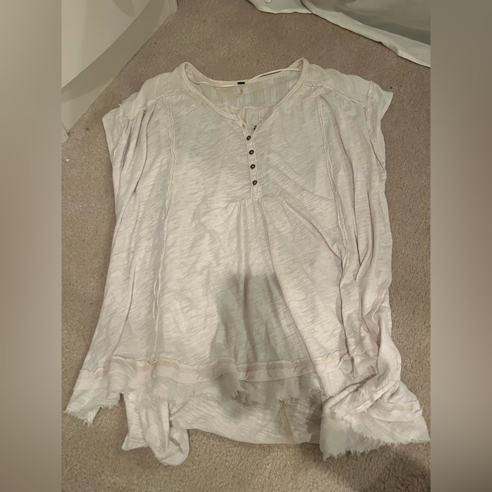free people white short sleeve Henley top